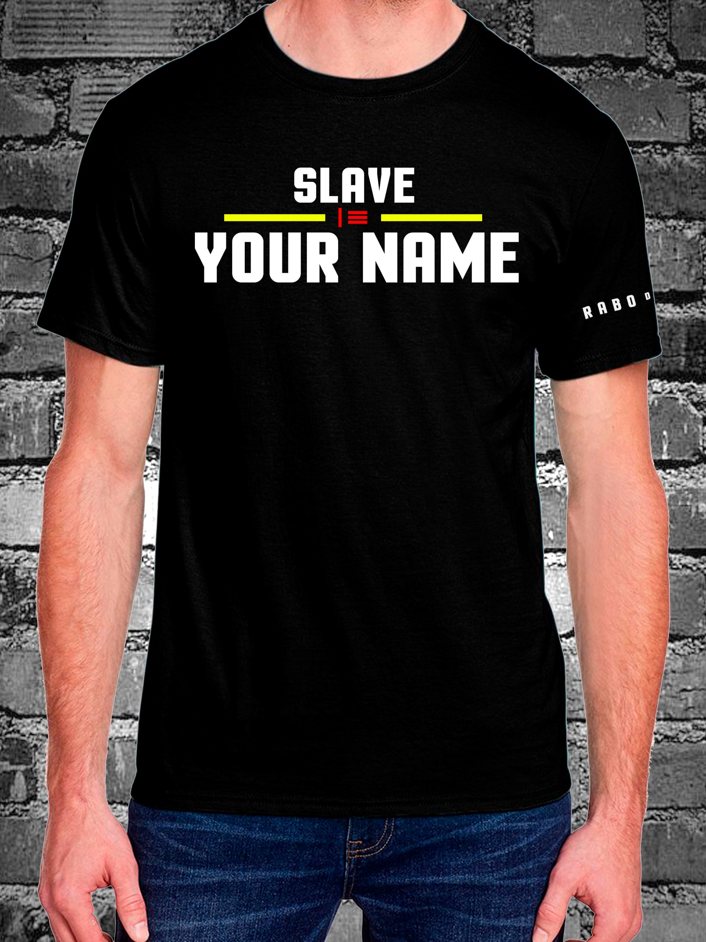 SLAVE with CUSTOM name - Black T-Shirt with Hanky Code and Master/Slave Flag detail