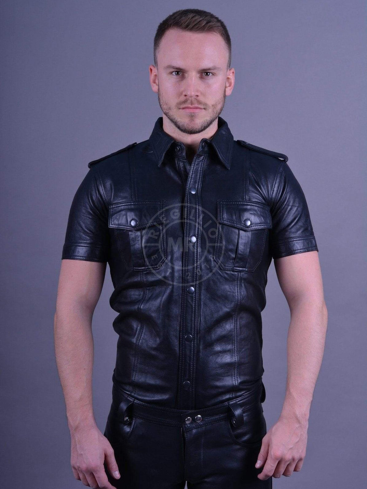 Mr.Riegillio - Black Leather fitted shirt