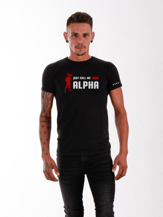 RaboDeToro - Camiseta Negra con el mensaje JUST CALL ME ALPHA 