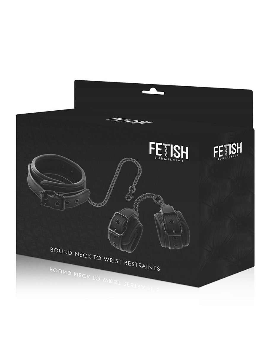 Fetish Submissive PU Leather Collar and Hand Cuffs Set