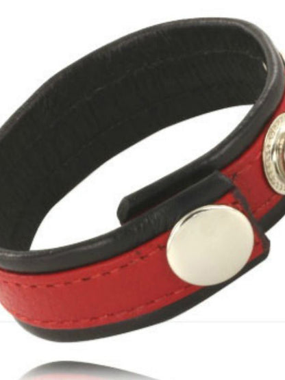 Leather Body Cock and Ball Strap with Snaps - Black and Red
