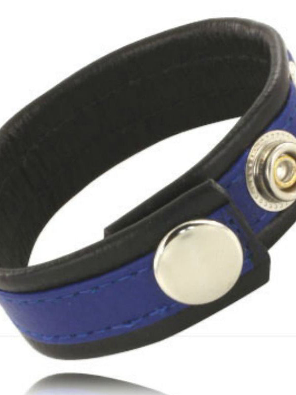 Leather Body Cock and Ball Strap with Snaps - Black and Blue