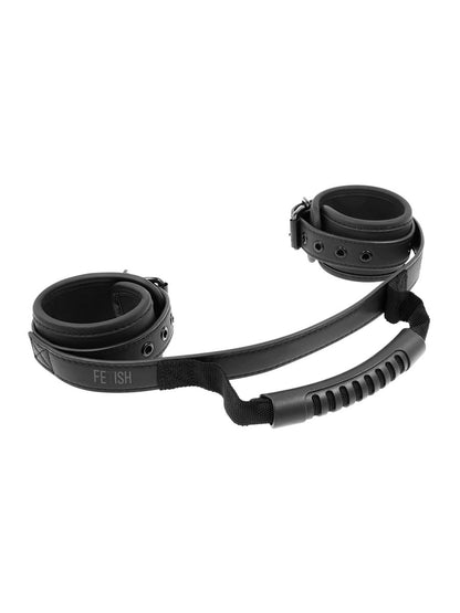 Fetish Submissive PU Leather Hand Cuffs with Puller