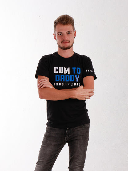 CUM TO DADDY Black T-Shirt with Blue & White details