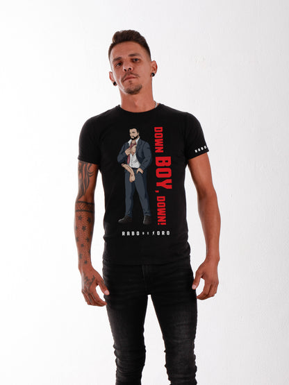 DOWN BOY DOWN Camiseta negra con detalle de dibujos animados Master
