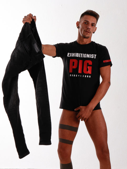 EXHIBITIONIST PIG Black T-Shirt with BDSM Hanky Code details