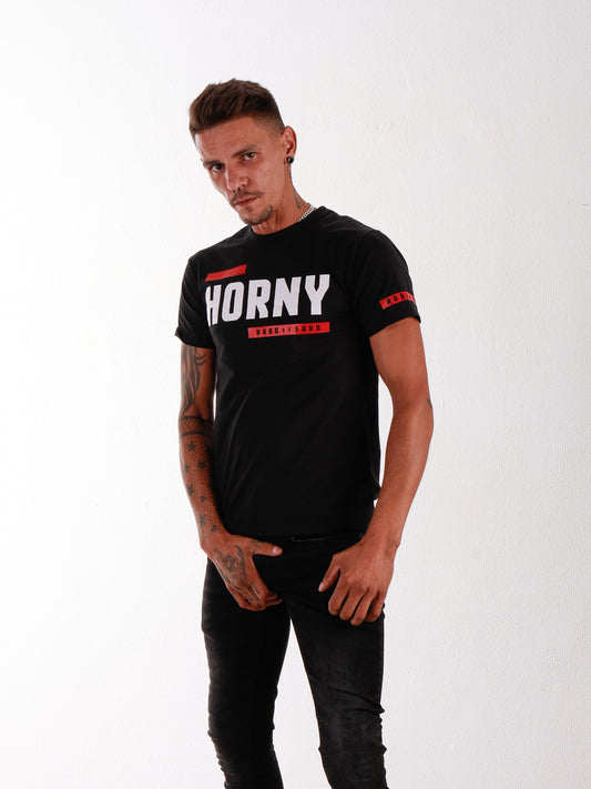 Camiseta negra HORNY con detalles BDSM Hanky ​​Code