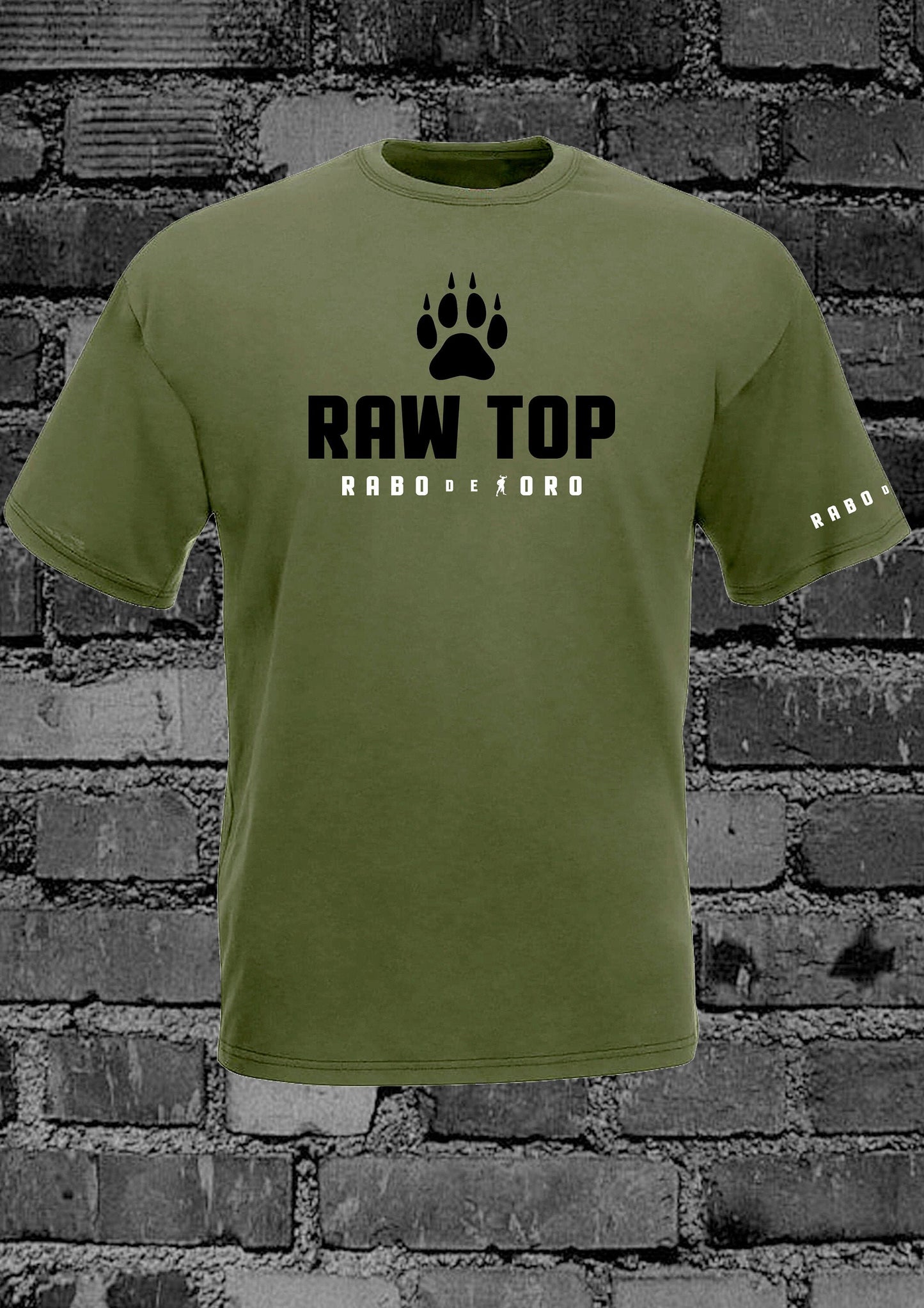 Camiseta RAW TOP verde oliva con detalle de zarpa de lobo