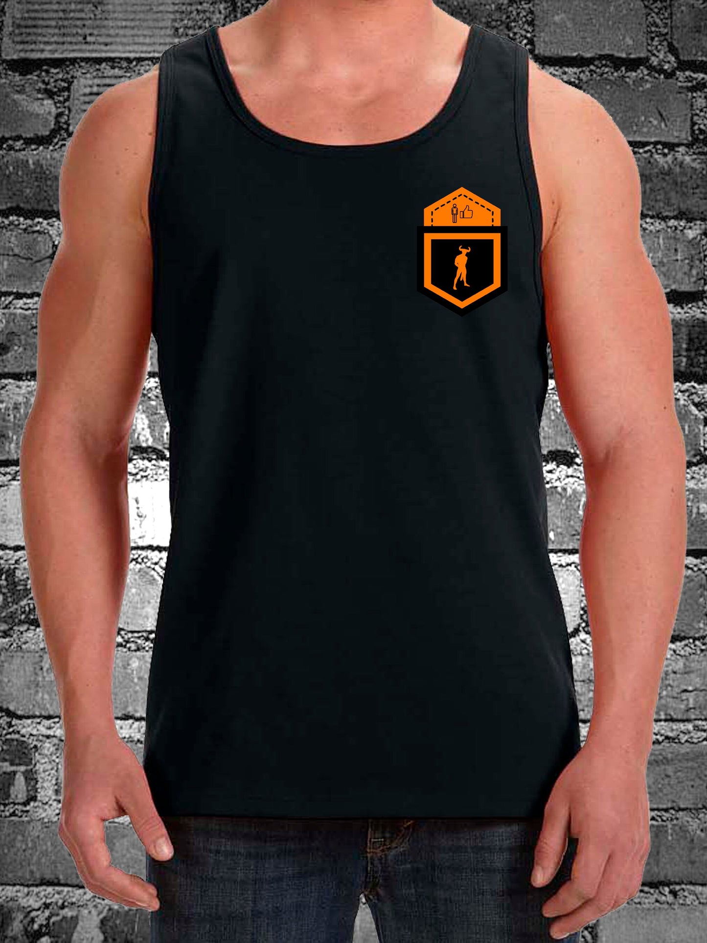 HANKY CODES Left / Gay Fetish Black Tank Top with Fake Pocket design on LEFT side