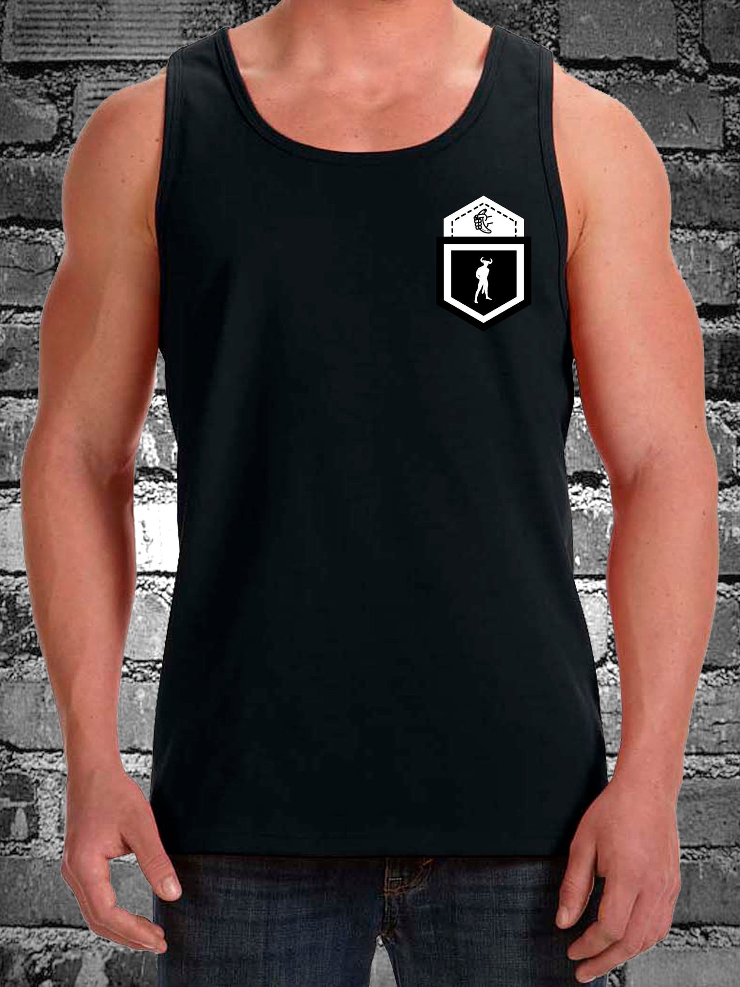 HANKY CODES Left / Gay Fetish Black Tank Top with Fake Pocket design on LEFT side