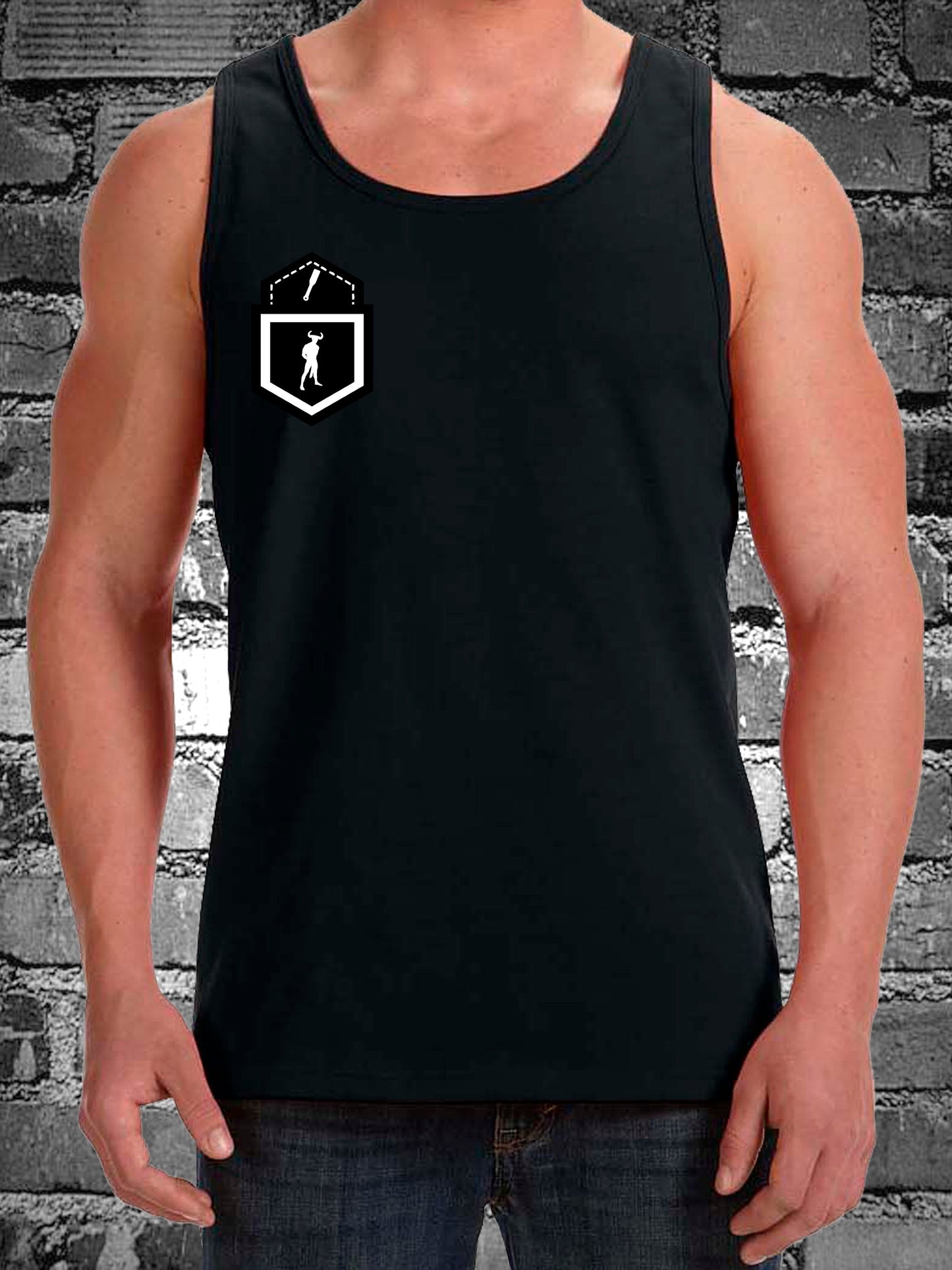 CÓDIGOS DE HANKY Camiseta sin mangas negra Right / Gay Fetish con diseño de bolsillo falso en el lado DERECHO
