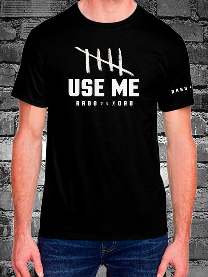 USE ME  - Black T-Shirt with Tally Marks details