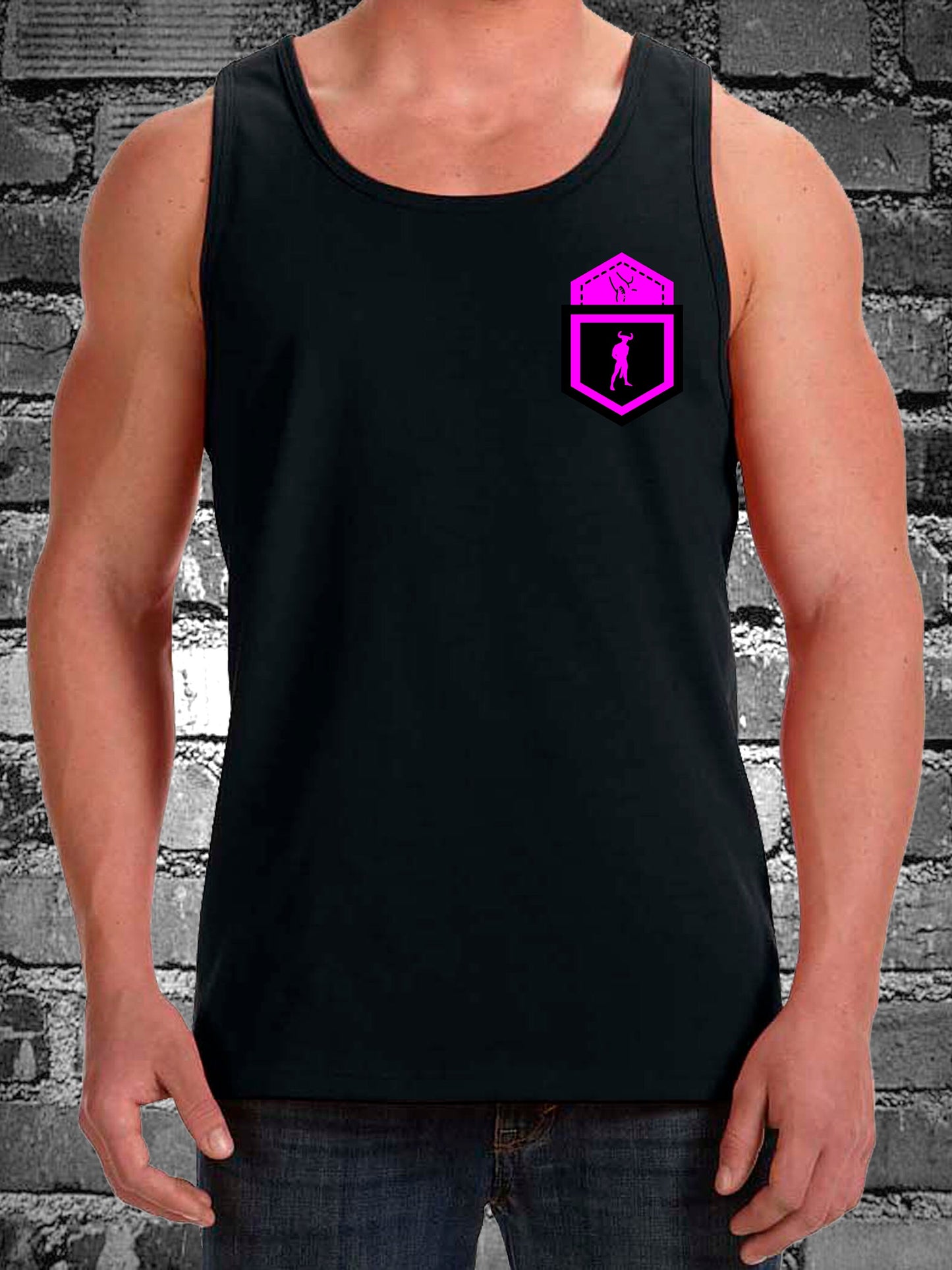 HANKY CODES Left / Gay Fetish Black Tank Top with Fake Pocket design on LEFT side