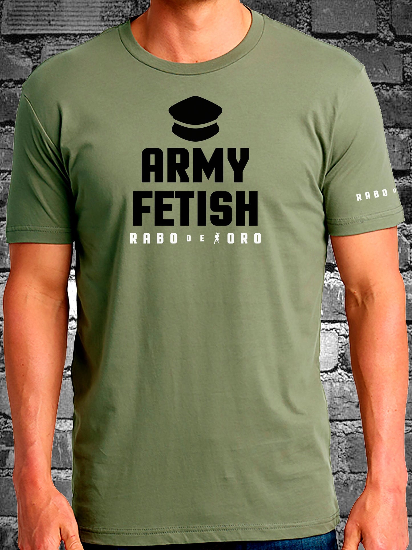 ARMY FETISH Olive T-Shirt with Black Military Cap detail