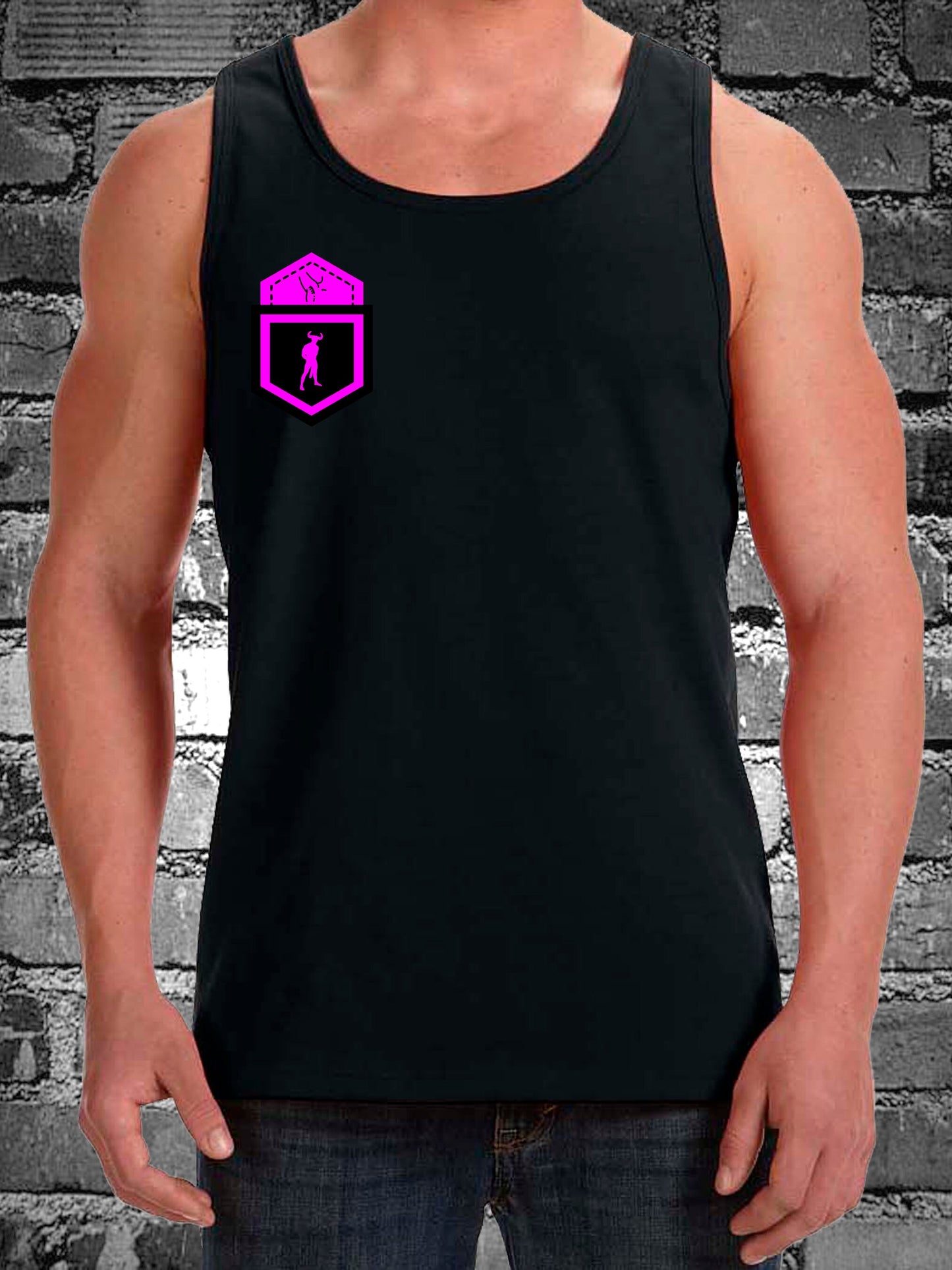 HANKY CODES Right / Gay Fetish Black Tank Top with Fake Pocket design on RIGHT side