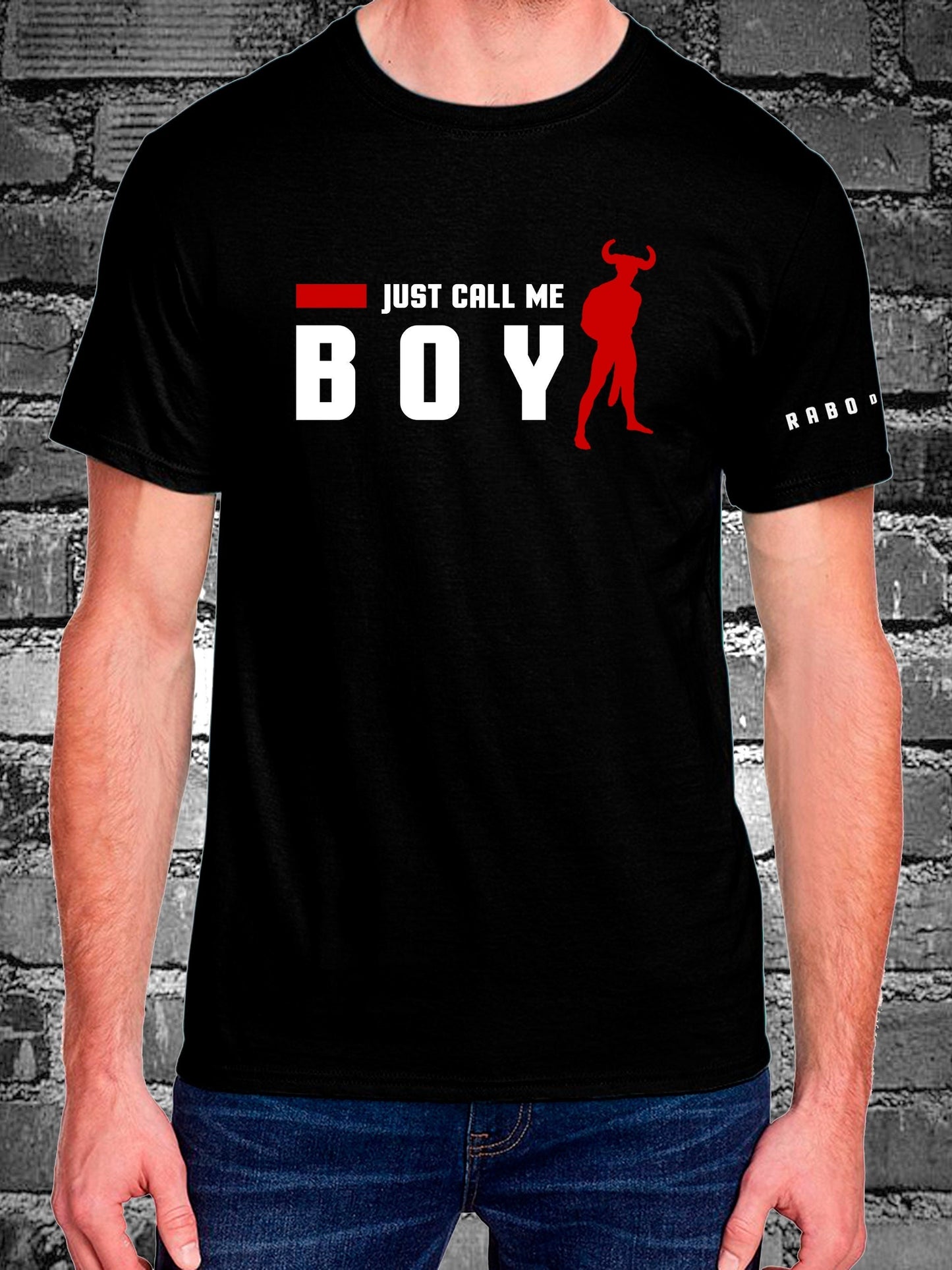 JUST CALL ME BOY - Black T-Shirt with Horny Minotaur detail