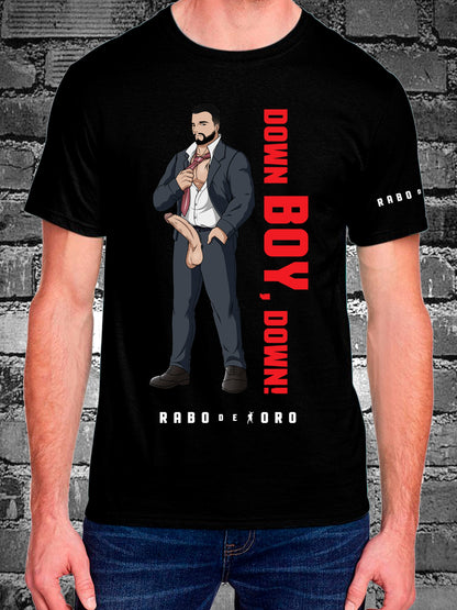 DOWN BOY DOWN Camiseta negra con detalle de dibujos animados Master