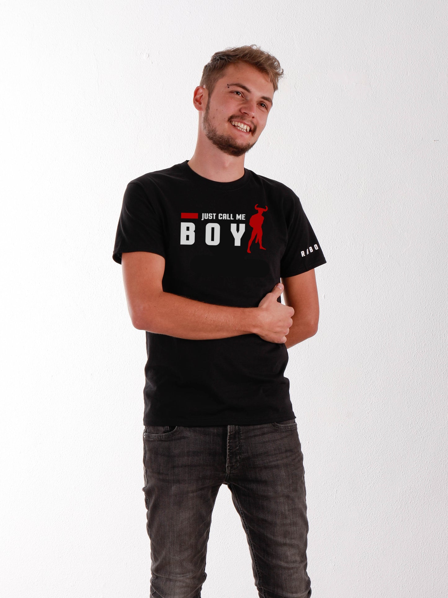 JUST CALL ME BOY - Black T-Shirt with Horny Minotaur detail