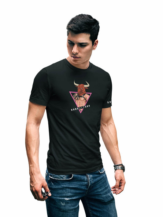 MINOTAUR Black T-Shirt with RDT Pink Triangle details