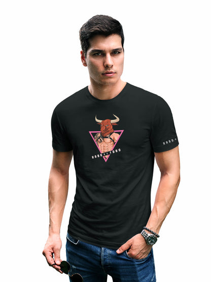 MINOTAUR Black T-Shirt with RDT Pink Triangle details