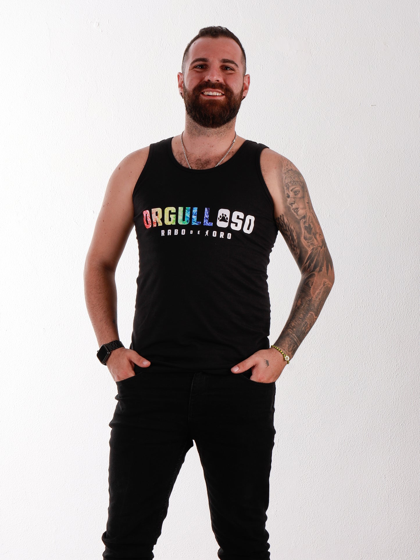 ORGULLOSO Gay Fetish Black Tank Top with Bear Paw details