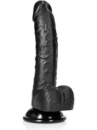 RealRock - Curved Realistic Dildo with Balls and Suction Cup Black 7" / 18 cm