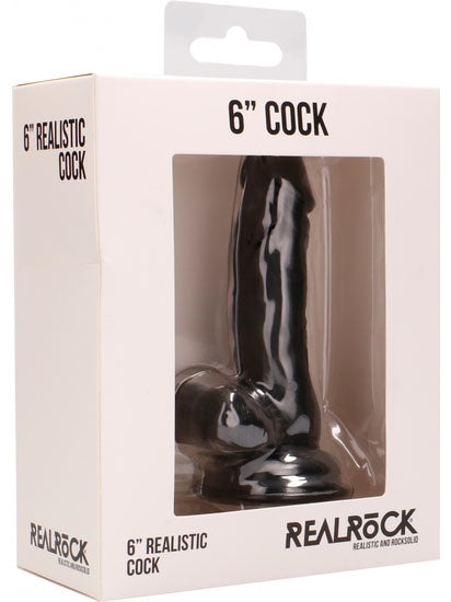 RealRock - Realistic Rubber Cock with Balls Black 6" / 15 cm