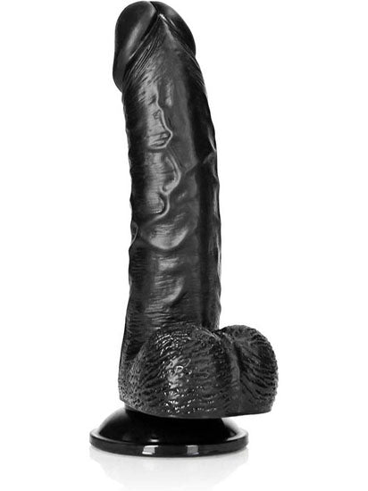 RealRock - Curved Realistic Dildo with Balls and Suction Cup Black 6" / 15,5 cm