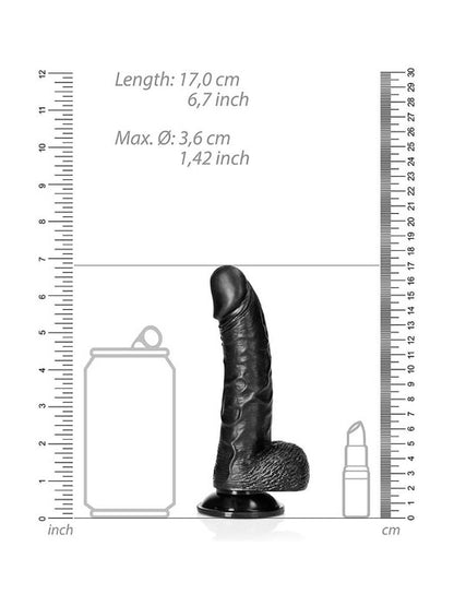 RealRock - Curved Realistic Dildo with Balls and Suction Cup Black 6" / 15,5 cm