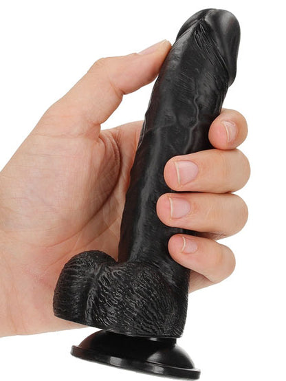 RealRock - Curved Realistic Dildo with Balls and Suction Cup Black 6" / 15,5 cm