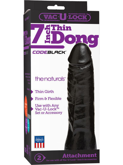 Doc Johnson - Vac-u-Lock Thin Dong The Naturals Black - 7 inch / 19 cm