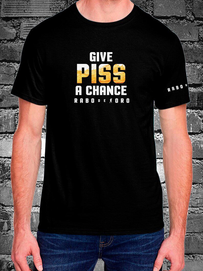 Give PISS a CHANCE Black T-Shirt with Yellow Watersports detail