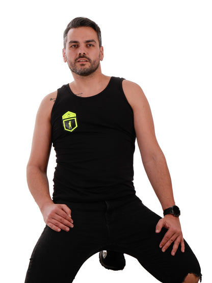 HANKY CODES Right / Gay Fetish Black Tank Top with Fake Pocket design on RIGHT side