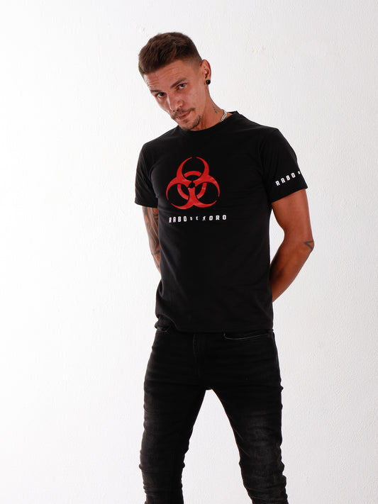 BDSM Black T-Shirt with Red Biohazard Symbol