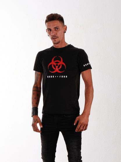 BDSM Black T-Shirt with Red Biohazard Symbol
