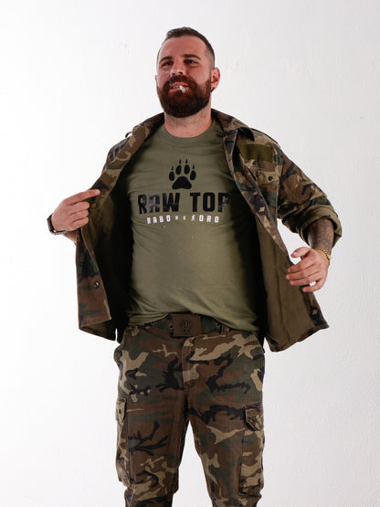 RAW TOP Olive T-Shirt with Wolf Paw detail