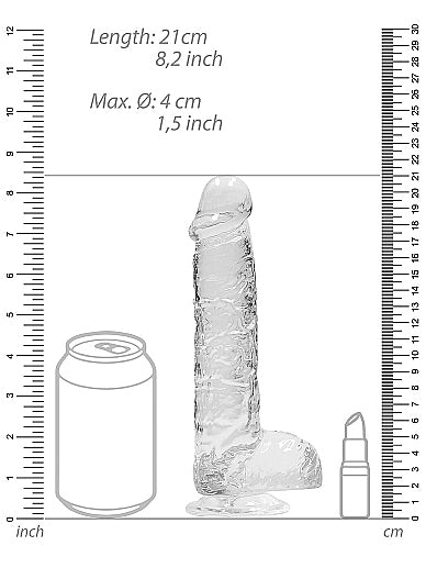 RealRock - Crystal Clear Realistic Dildo with Balls and Suction Cup 8" / 20 cm
