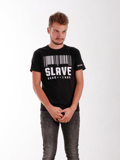 SLAVE Schwarzes T-Shirt mit Barcode-Details