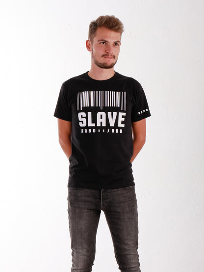 SLAVE Schwarzes T-Shirt mit Barcode-Details