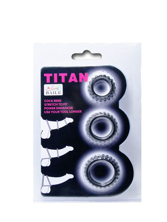 Baile Titan - SET 3PCS COCK RING Black 2.8 + 2.4 + 1.9 CM