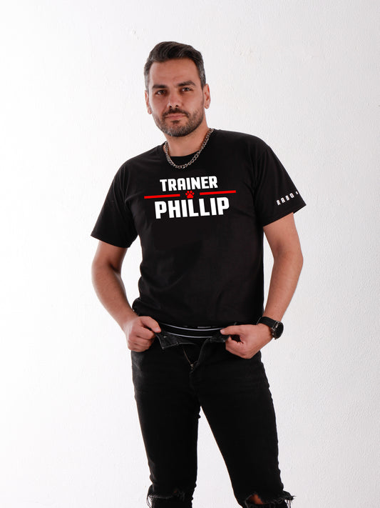 TRAINER with CUSTOM name - Black T-Shirt with Hanky Code and Puppy Paw detail