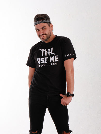 USE ME  - Black T-Shirt with Tally Marks details