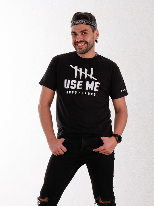 USE ME  - Black T-Shirt with Tally Marks details