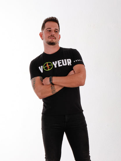 VOYEUR - Schwarzes T-Shirt mit durchsichtigem Teleskopdetail