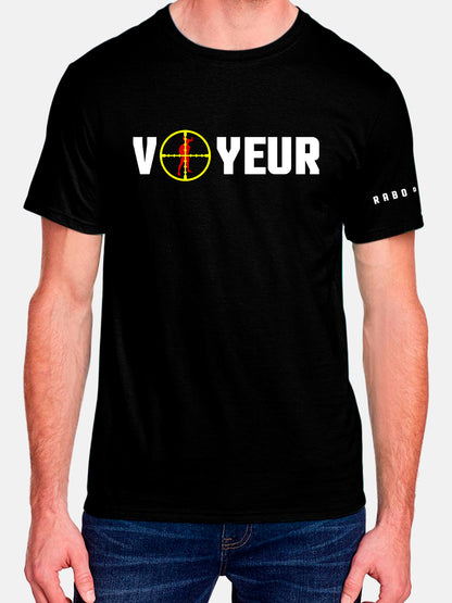 VOYEUR - Schwarzes T-Shirt mit durchsichtigem Teleskopdetail