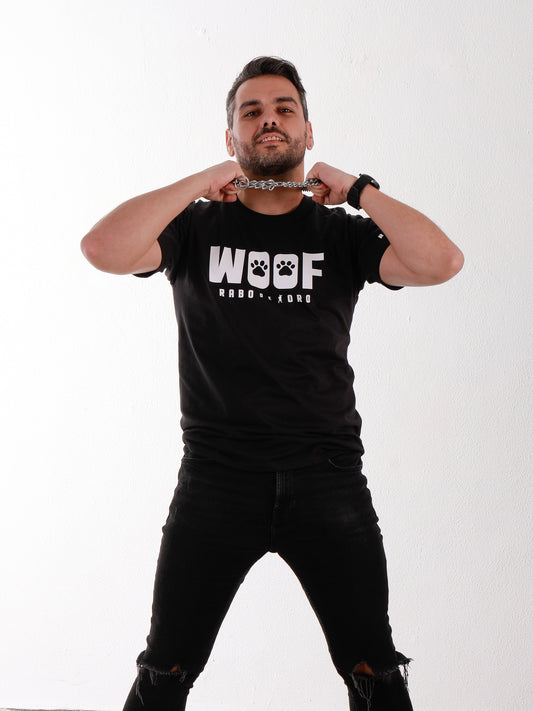 Camiseta WOOF Negra con detalle de Pata de Cachorro